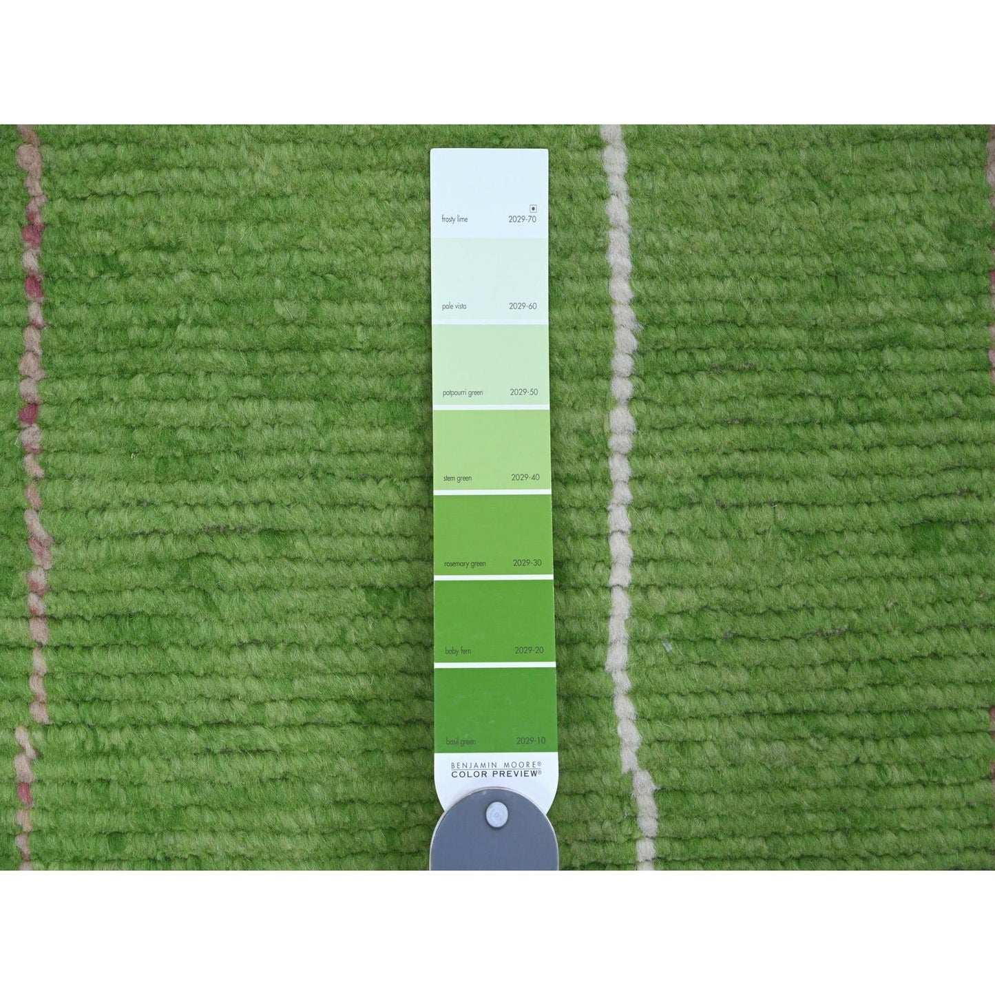 2'6"X9'1" Green Moroccan Weave Kite Design Hand Knotted Wool Runner Rug