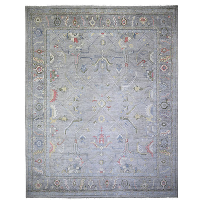 12'2"X15'5" Gray Angora Oushak Colorful Motifs Soft Wool Oriental Rug