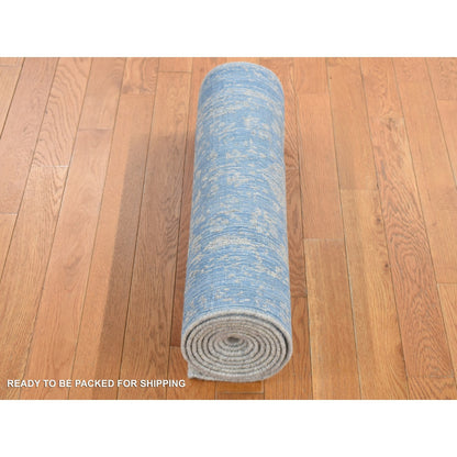 2'5"X10'1" Blue Jacquard Hand Loomed Wool And Silk Pomegranate Runner Rug