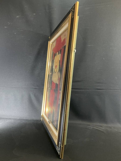 Juan Castilla Lady in Red Hat Original Mixed Media Painting | Modern Spanish