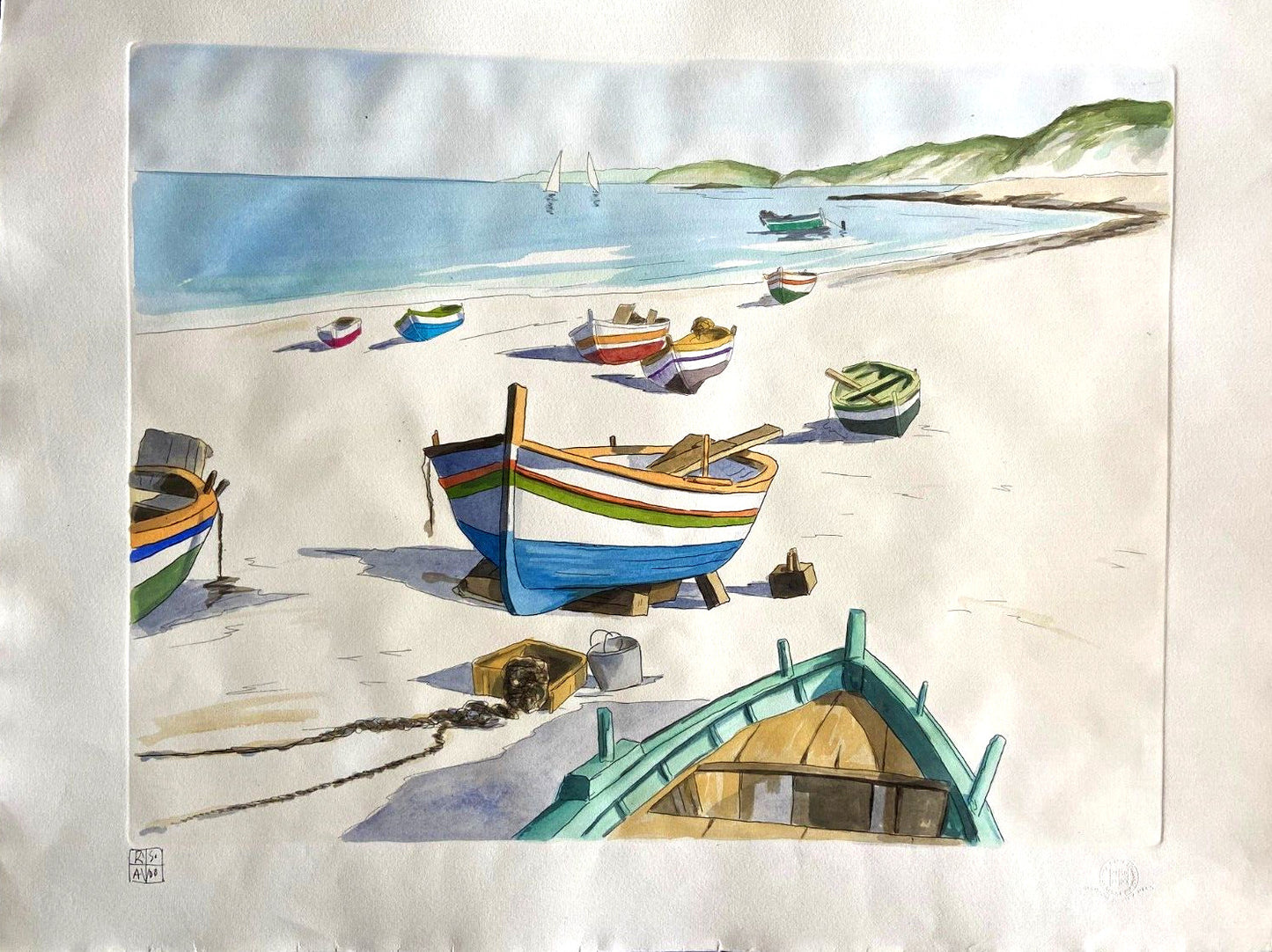 Aldo Riso "Fishermen'S Boats" - Cm 60X80 - Hand Painted Authenticated - Signed