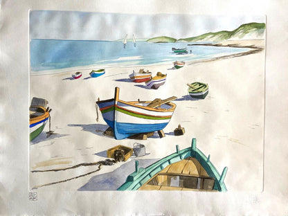 Aldo Riso "Fishermen'S Boats" - Cm 60X80 - Hand Painted Authenticated - Signed
