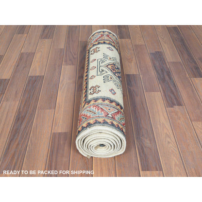 2'7"X9'8" Wool Hand Knotted Ivory Afghan Special Kazak Runner Rug