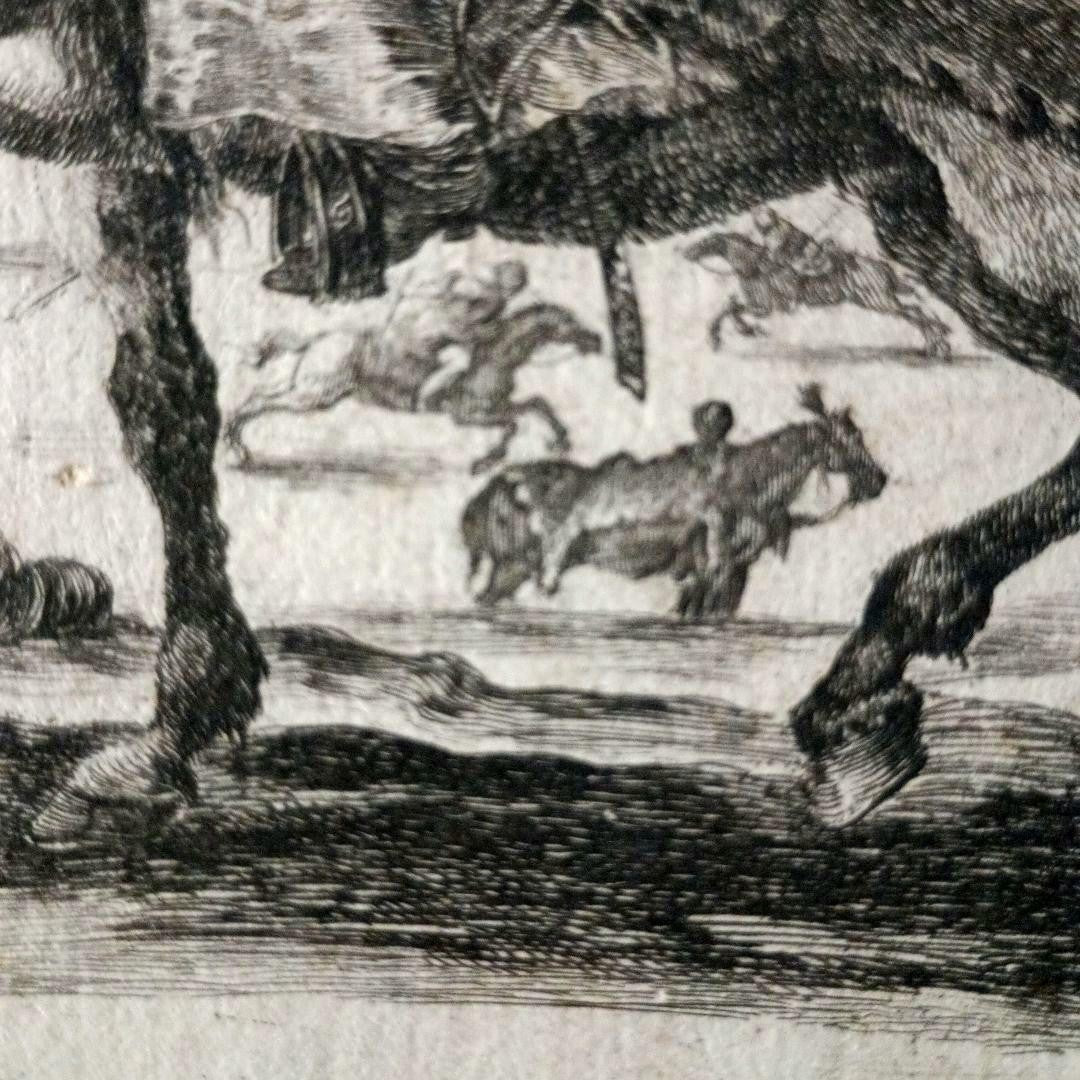 Stefano Della Bella Original Etching 1640 Coloured Man On Horseback Paris Coa