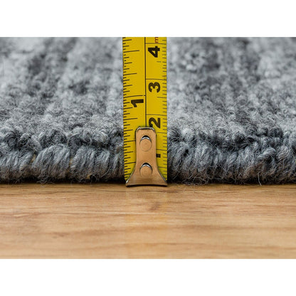 12'X12' Gray Modern Striae Design Natural Wool Hand Loomed Square Rug