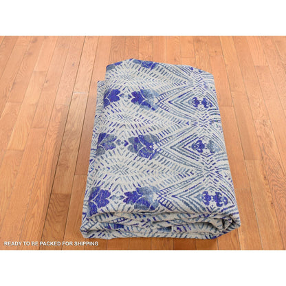 8'X10' Purple Geometric Design Sari Silk With Wool Hand Knotted Rug