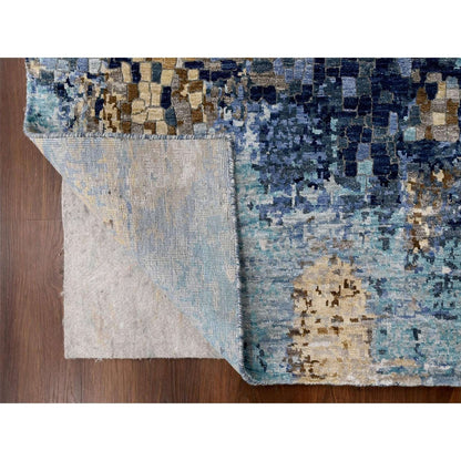 4'10"X6'10" Blue-Gold Modern Mosaic Design Hand Knotted Wool And Silk Rug
