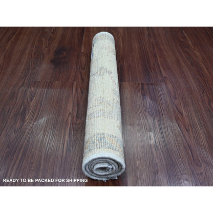 Rug 2'x3' White Afghan Angora Oushak Floral Pattern Hand Knotted Wool Mat