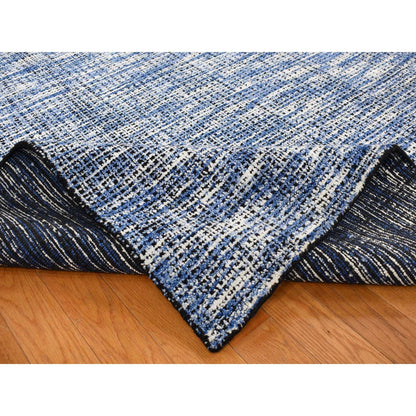 9'2"X12' Steel Blue Modern Fence Design Wool And Art Silk Hand Loomed Rug