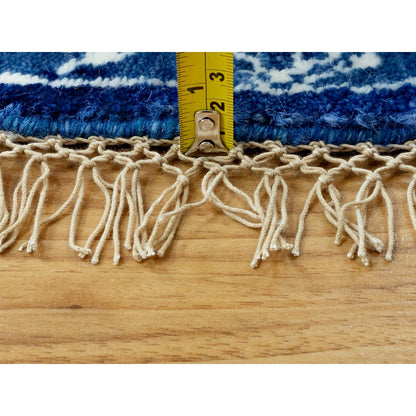 6'2"X6'2" Blue Tone On Tone Wool And Silk Round Hand Knotted Oriental Rug