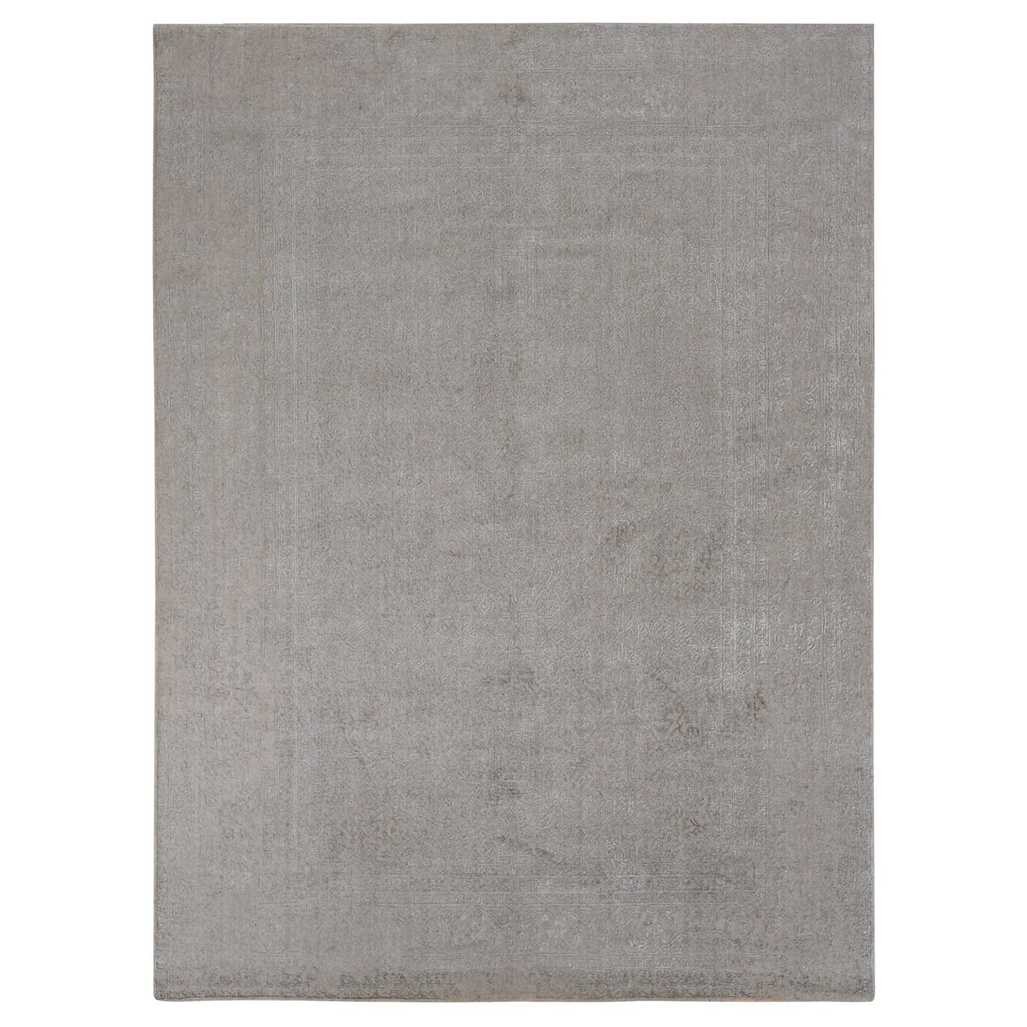 8'9"X12'1"Taupe Fine Jacquard Loomed Wool And Silk Zoroastrian Design Rug