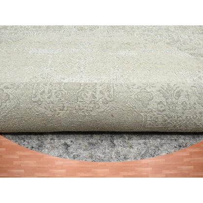 10'X10' Oyster White Jewelry Design Wool And Silk Hand Knotted Round Rug