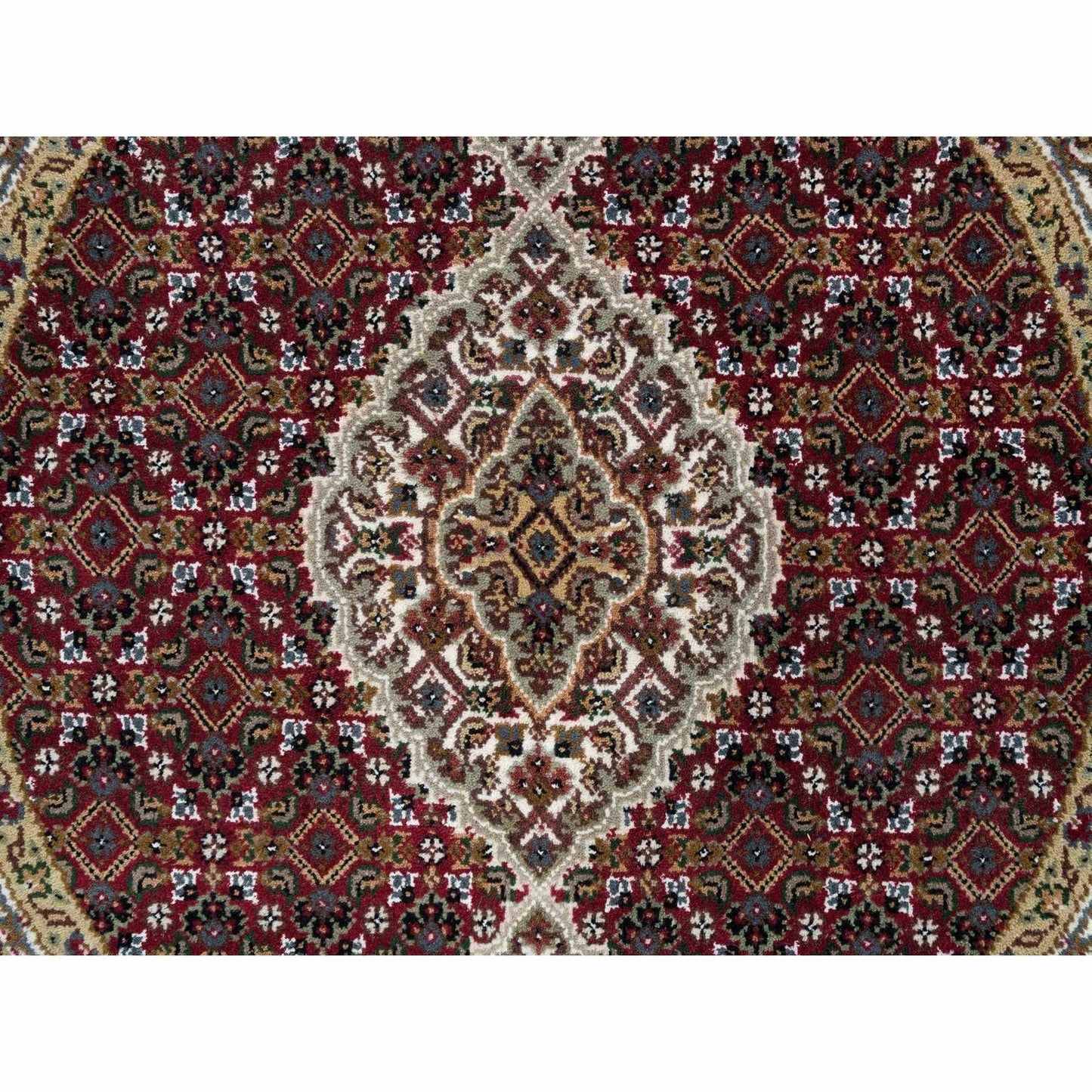 3'4"X3'4" Red Tebraz Design Wool Hand 175 Kpsi Knotted Round Rug