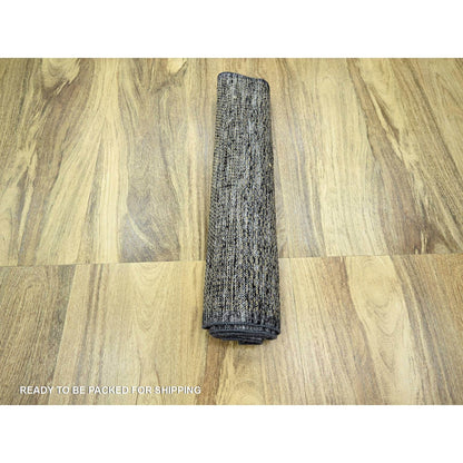 2'6"X8' Black & Brown Oxidized Grass Design Wool Hand Knotted Runner Rug