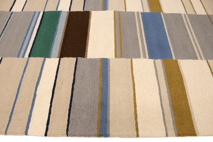 Hand-Tufted Multicolored Stripes Design Plush Rug
