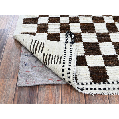 2'10"X4'10" Brown Moroccan Weave Squares Design Pure Wool Hand Knotted Rug