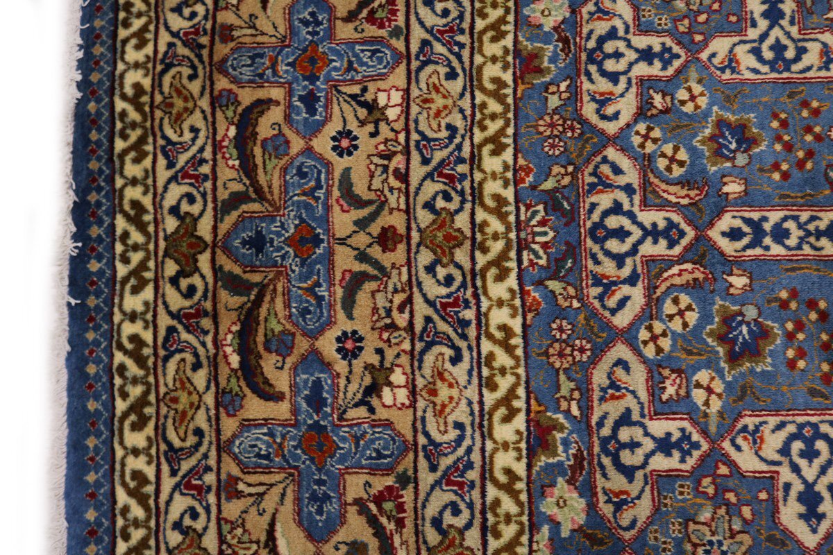 Vintage Blue Wool Oriental Rug Allover Floral
