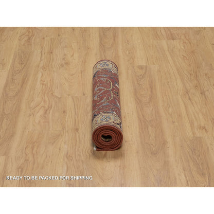 2'6"X6'1" Red Antiqued Fine Heris Recreation Hand Knotted Wool Runner Rug