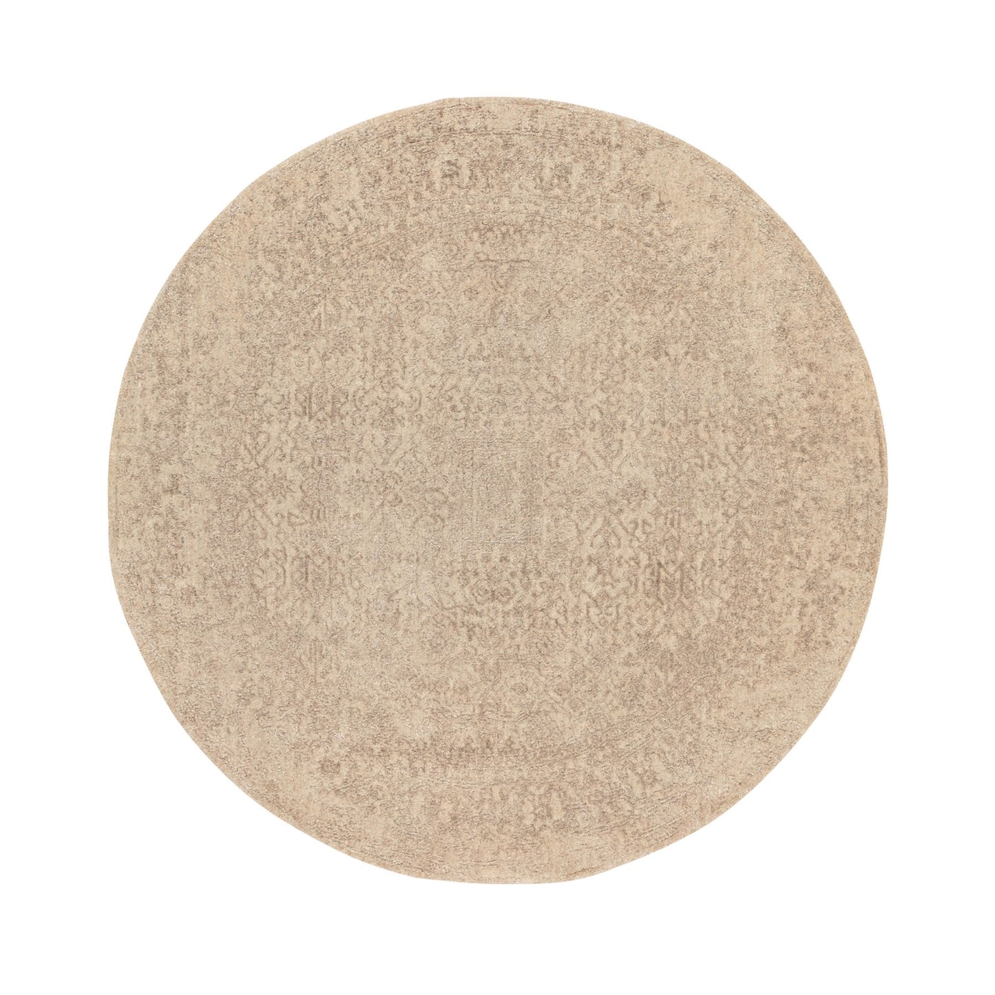 5'9"X5'9" Taupe Fine Jacquard Hand Loomed Round Wool And Art Silk Rug