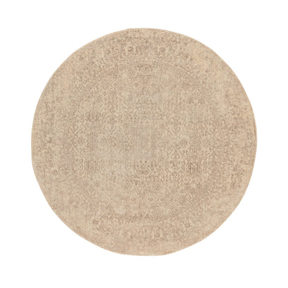 5'9"X5'9" Taupe Fine Jacquard Hand Loomed Round Wool And Art Silk Rug