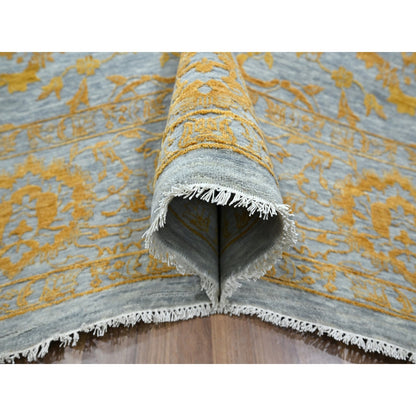 10'X14' Gold Zoroastrian Influence Design Hand Knotted Wool & Silk Rug
