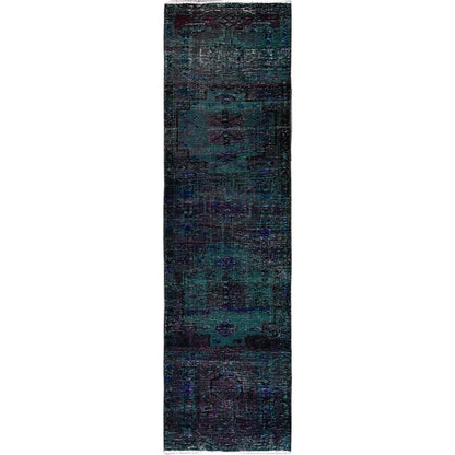2'8"X9'6" Overdyed Green Vintage Zoroastrian Wool Hand Knotted Runner Rug