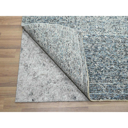 9'1"X12'2" Stone Blue Pre Historic Mamluk Design Hand Knotted Wool Rug