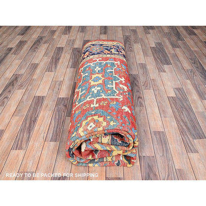 9'X11'6" Red Soft Wool Afghan Peshawar Hand Knotted Oriental Rug