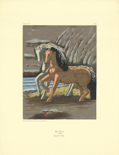 Giorgio De Chirico Two Horses " Serigraph Surrealism Brown Water Clou