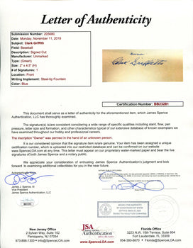 Clark Griffith Autographed Cut (Psa & Jsa)
