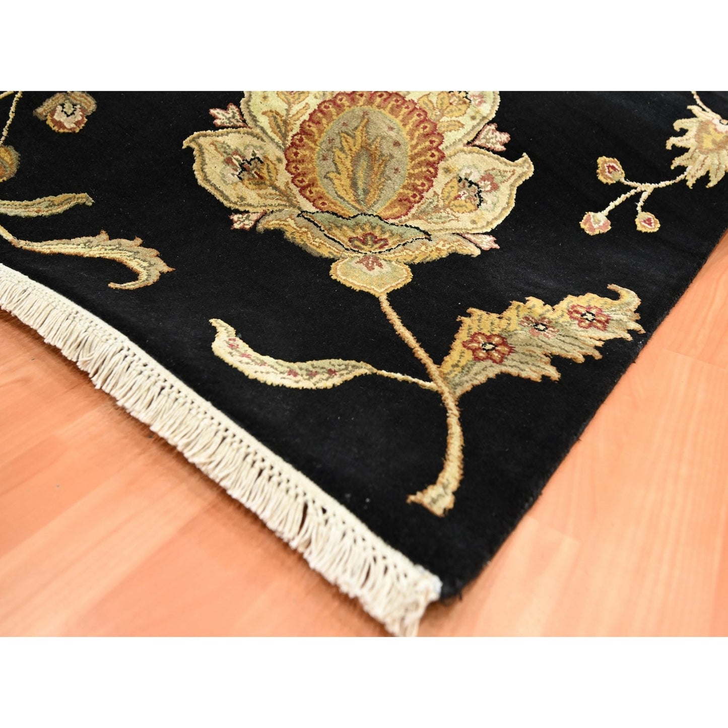 5'10"X8'10" Black Botanical Design Wool & Silk Hand Knotted Oriental Rug
