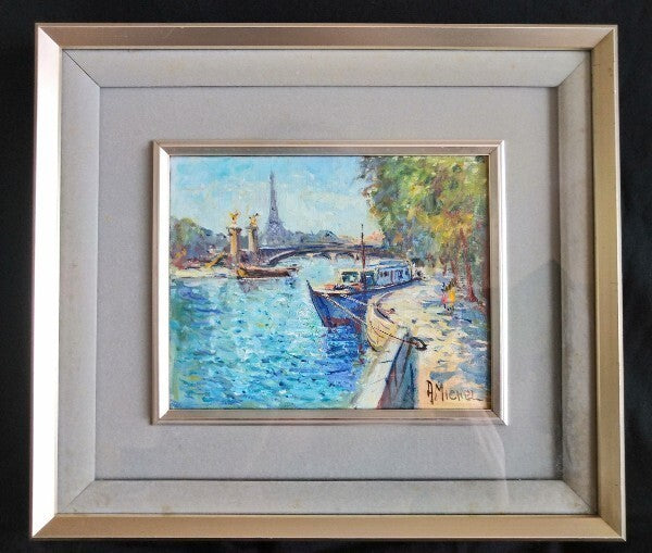 French Art Framed Signed Oil Painting Eiffel Tower Andre Paris