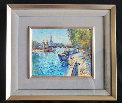 French Art Framed Signed Oil Painting Eiffel Tower Andre Paris