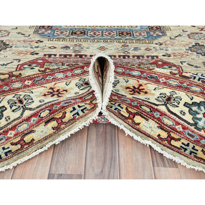 8'X9'6" Cream Afghan Super Kazak Soft Wool Hand Knotted Oriental Rug