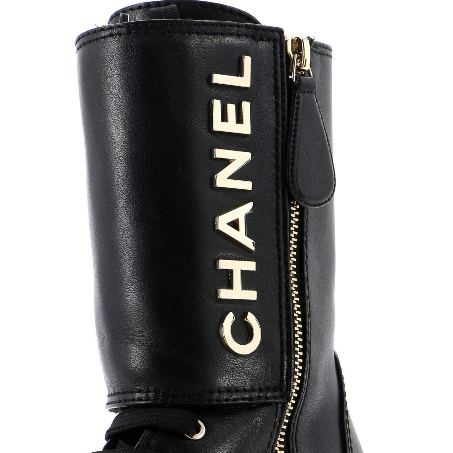 Chanel Women'S Logo Button Snap Cap Toe Boots Leather With Patent