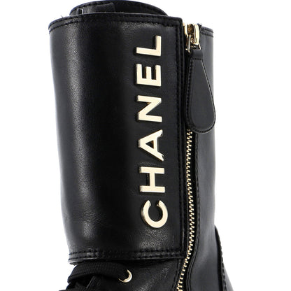 Chanel Women'S Logo Button Snap Cap Toe Boots Leather With Patent