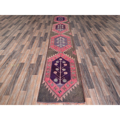 2'X11' Pink Vintage Northwest Zoroastrian Hand Knotted Pure Wool Runner Rug