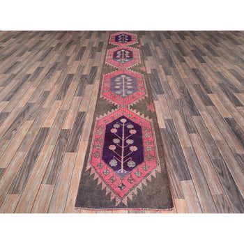 2'X11' Pink Vintage Northwest Zoroastrian Hand Knotted Pure Wool Runner Rug