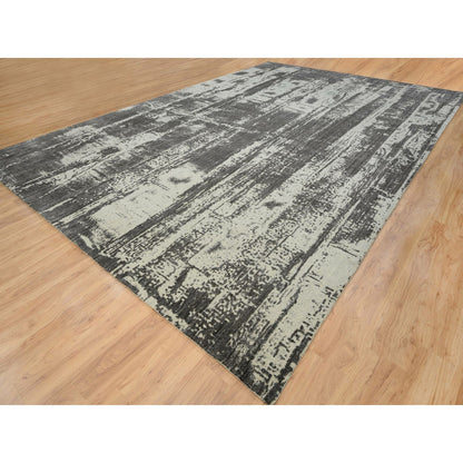 12'X18'1" Black Modern Design Wool And Silk Hand Loomed Oversized Rug