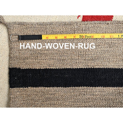 8'2"X10' Ivory Hand Woven Rug American Geometric Design Flat Weave All Wool