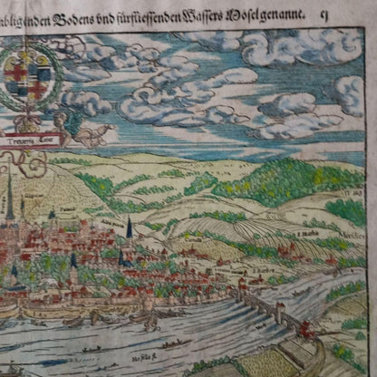 Sebastian Munster Trier Map 1598 Hand-Colored Woodcut Original Cosmographia