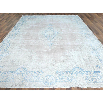 9'8"X12'9" Red Vintage Farsian Karman Worn Wool Hand Knotted Rug