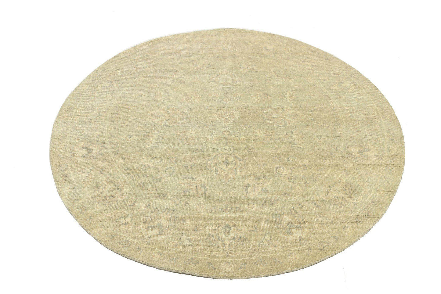 Floral Transitional Hand-Knotted Round Oriental Rug Home Decor Carpet 6X6 Ft