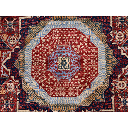 5'9"X9'7" Vermilion Red Hand Knotted Mamluk Design 200 Kpsi Pure Wool Rug