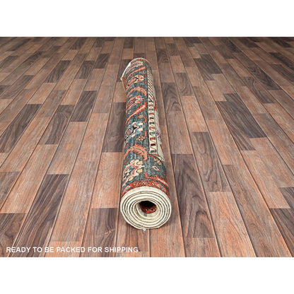 5'X7' Light Green Heris All Over Design Aryana Grade Hand Knotted Wool Rug