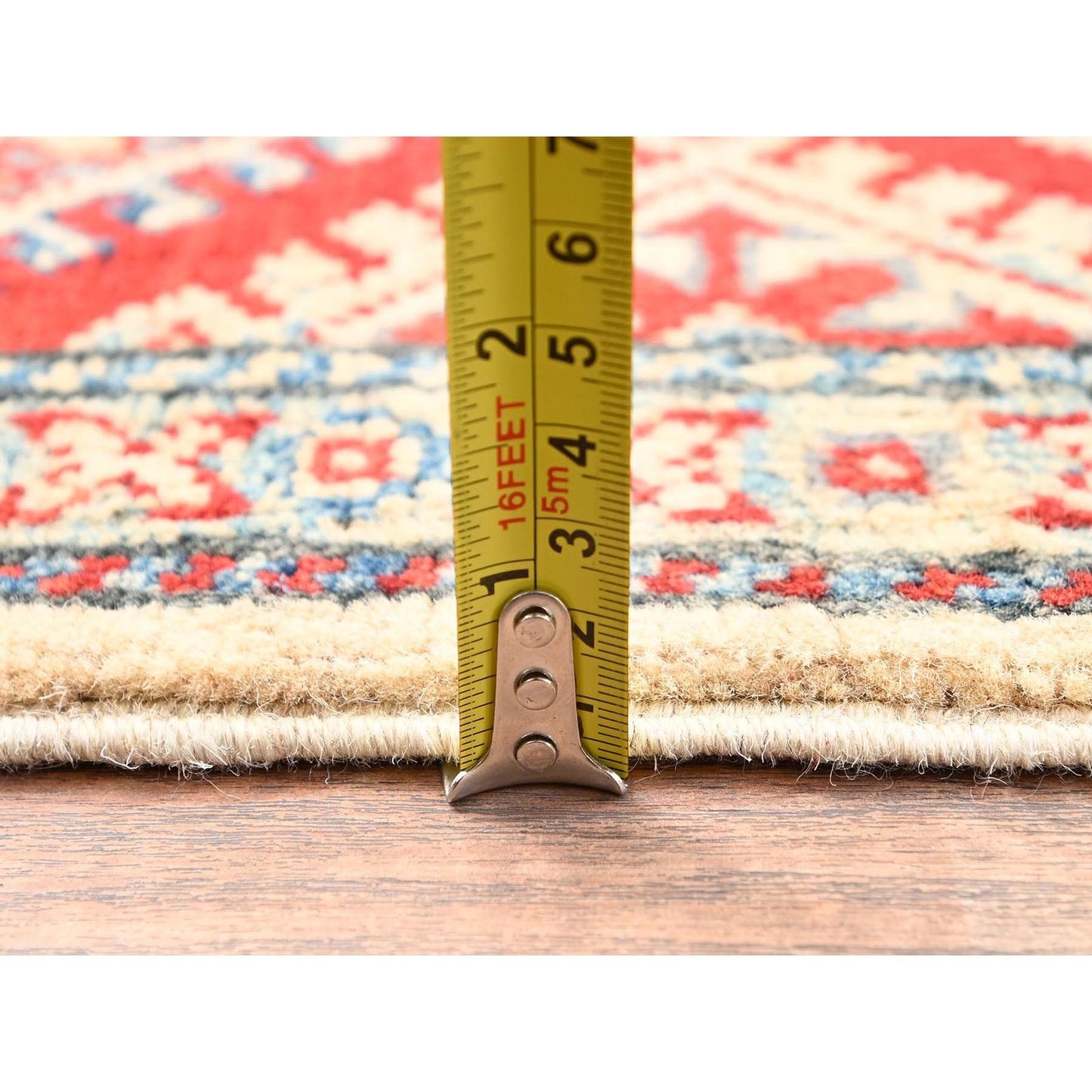 2'10"X15'5" Ivory Kazak With Geometric Design Hand Knotted Rug Wool Runner