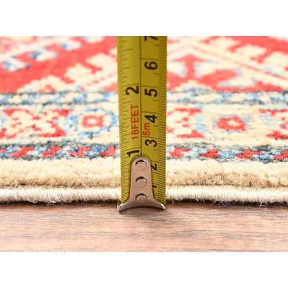 2'10"X15'5" Ivory Kazak With Geometric Design Hand Knotted Rug Wool Runner