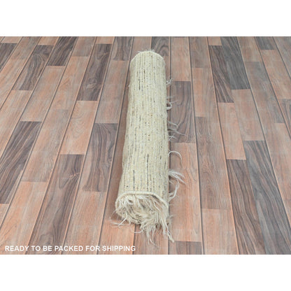 3'X3' Beige Shaggy Moroccan Undyed Natural Wool Hand Knotted Square Rug