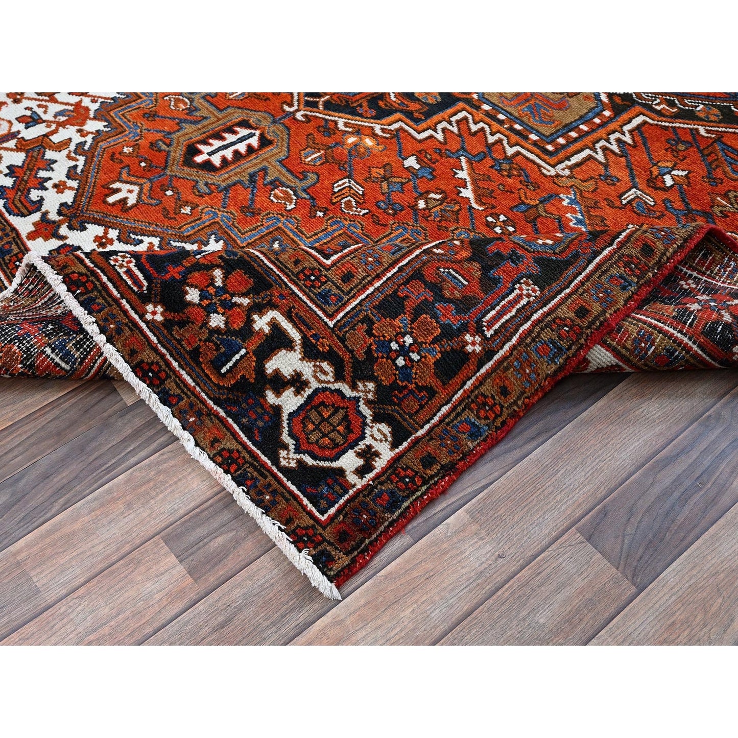 6'10"X9'7" Orange Vintage Zoroastrian Heris All Wool Hand Knotted Clean Rug