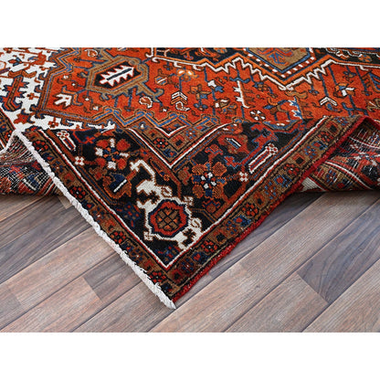 6'10"X9'7" Orange Vintage Zoroastrian Heris All Wool Hand Knotted Clean Rug